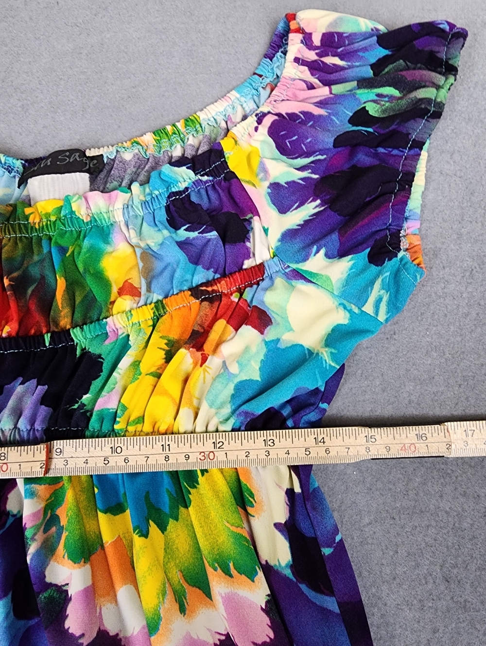 Multicolor Tie-Dye Sundress By Blu Sage Stretchy Gathered Chest Boho Style 70s - Picture 6 of 8